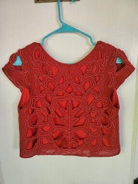 Rare Alice + Olivia Red Beaded Top